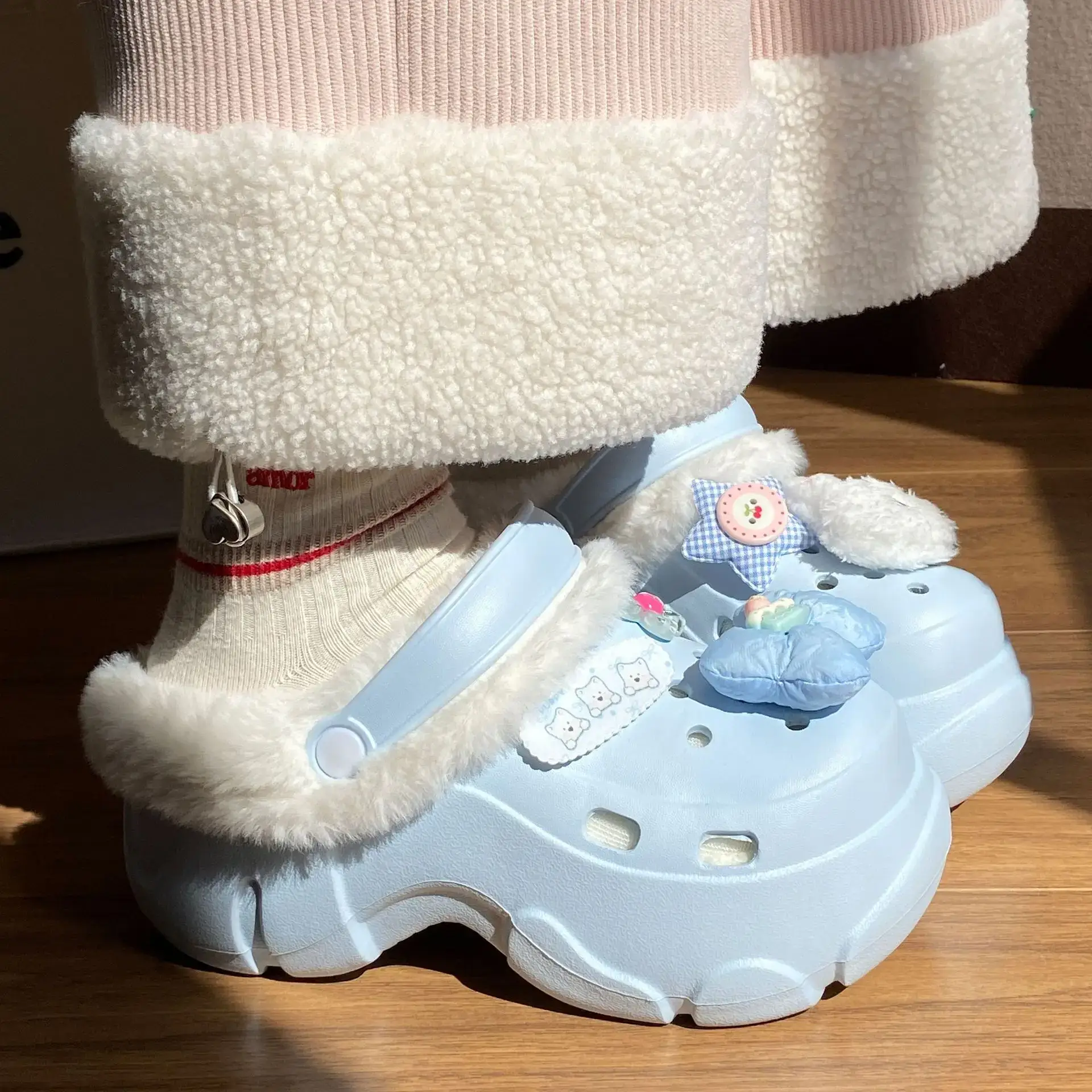Winter Detachable Clog Shoes Light Blue Arch Support