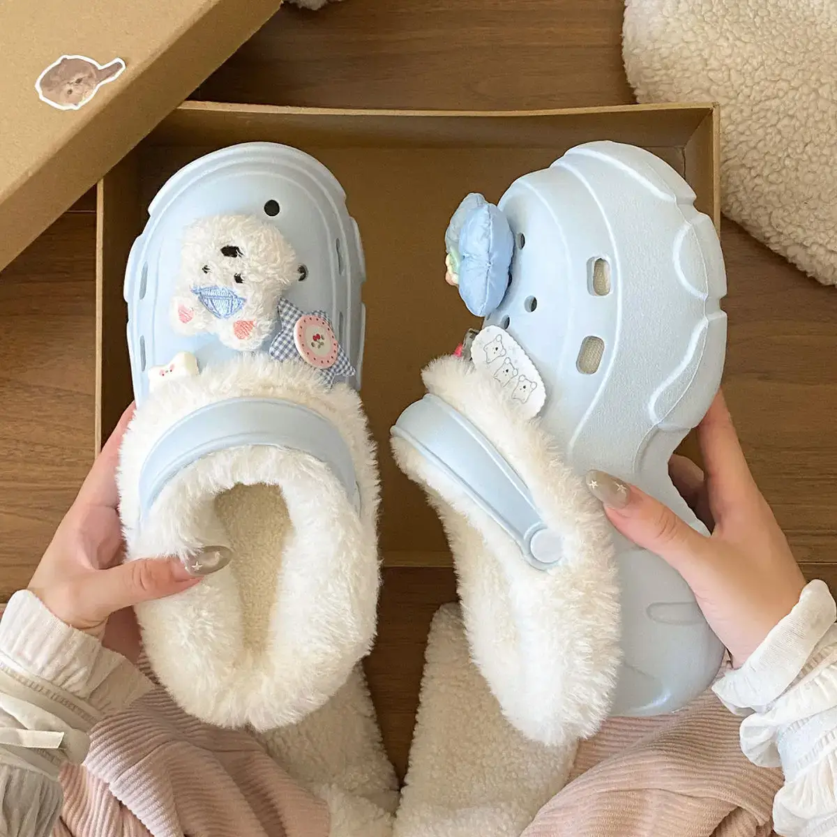 Winter Detachable Clog Shoes Light Blue Arch Support — feature 26
