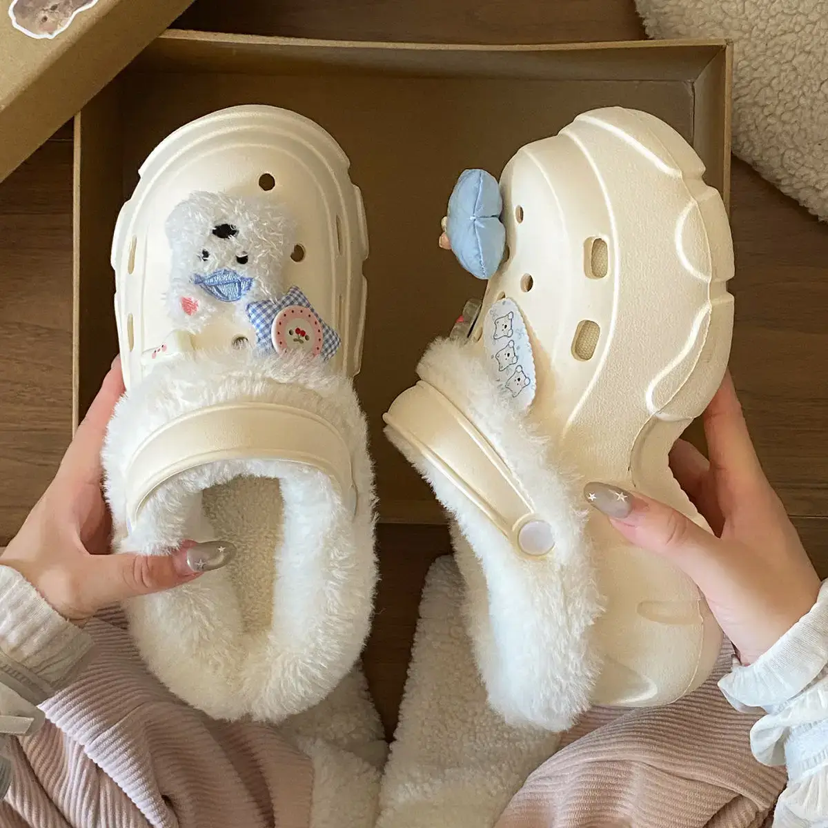 Winter Detachable Clog Shoes Light Blue Arch Support — feature 27
