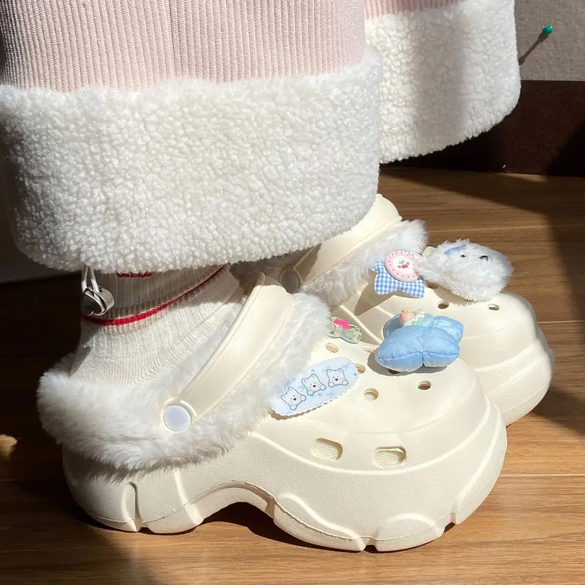 Winter Detachable Clog Shoes Light Blue Arch Support — feature 30