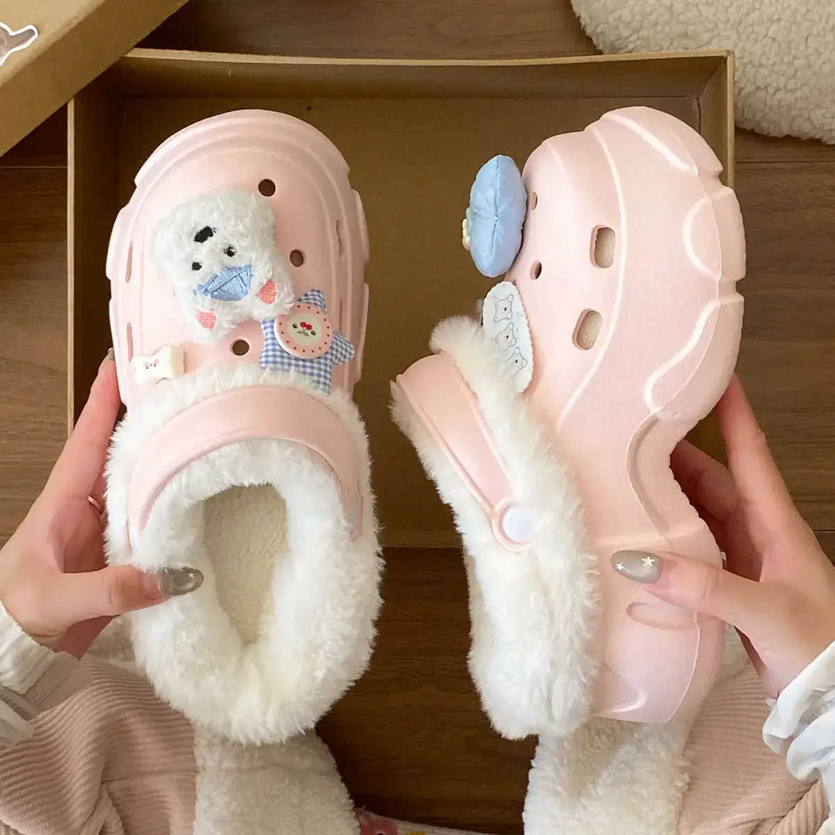 Winter Detachable Clog Shoes Light Blue Arch Support — feature 34