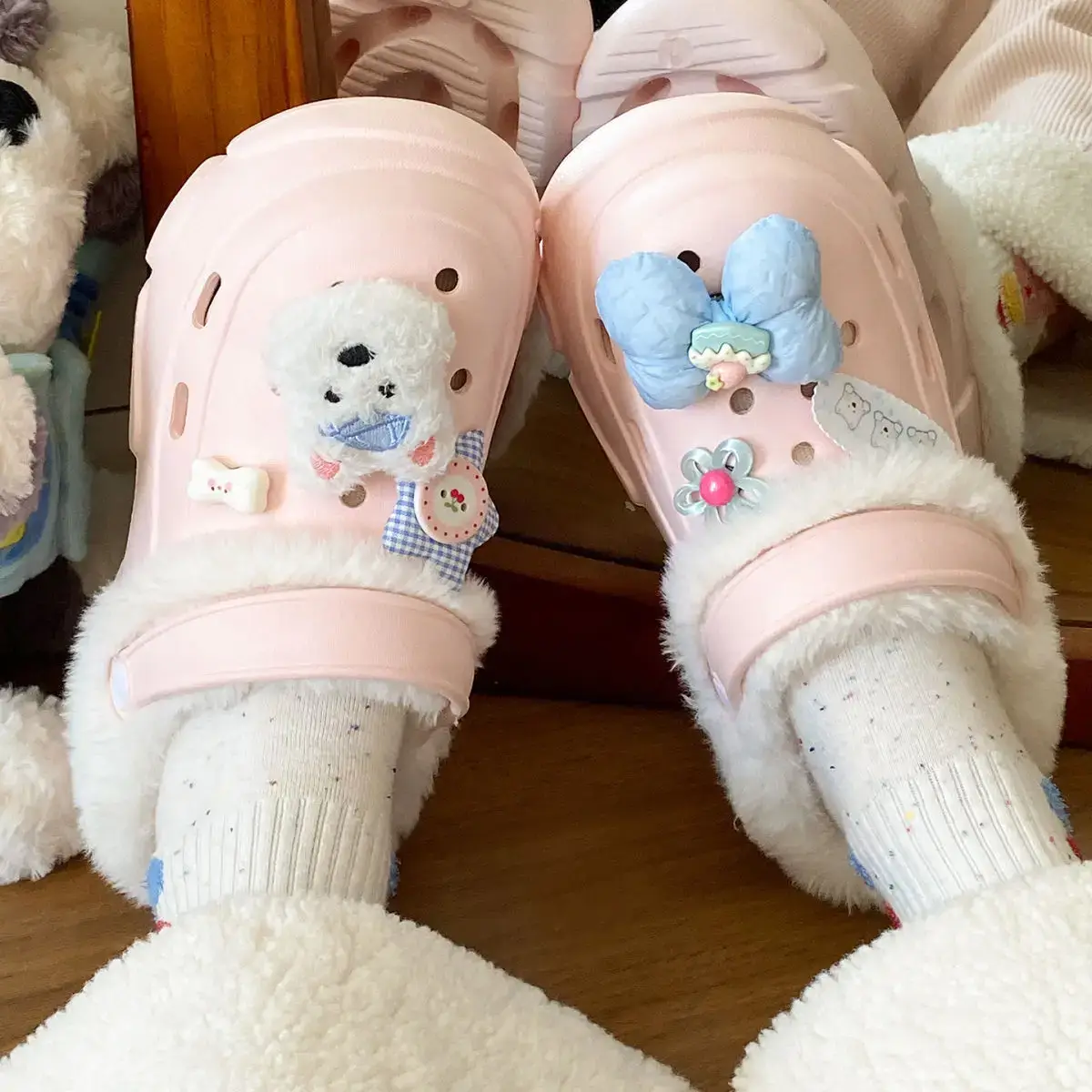 Winter Detachable Clog Shoes Light Blue Arch Support — feature 37
