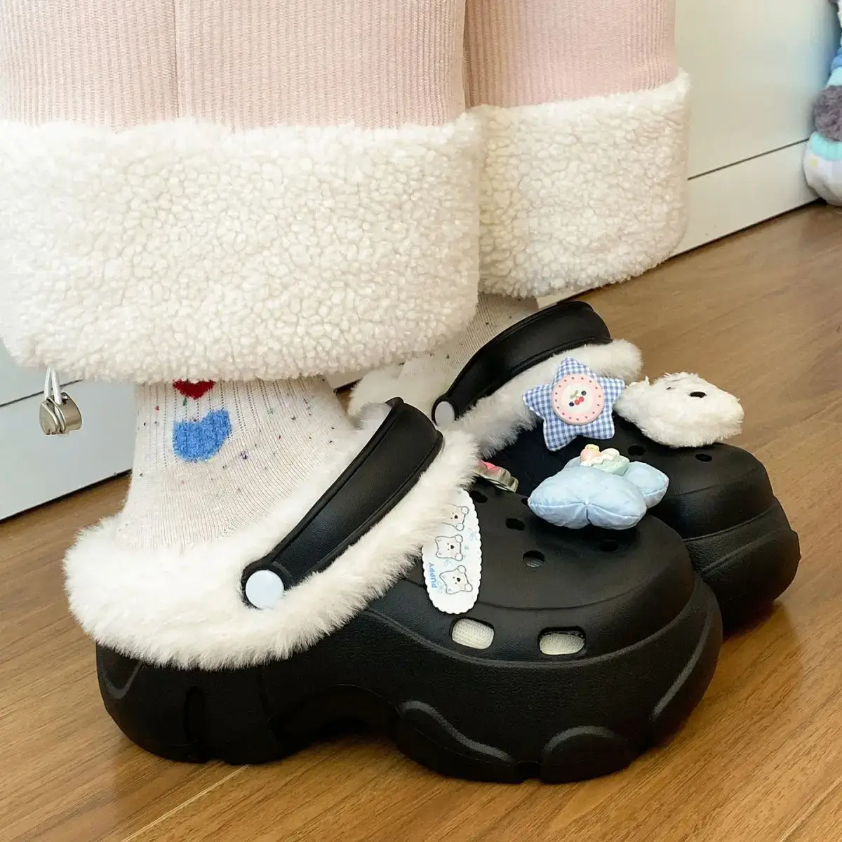 Winter Detachable Clog Shoes Light Blue Arch Support — feature 39
