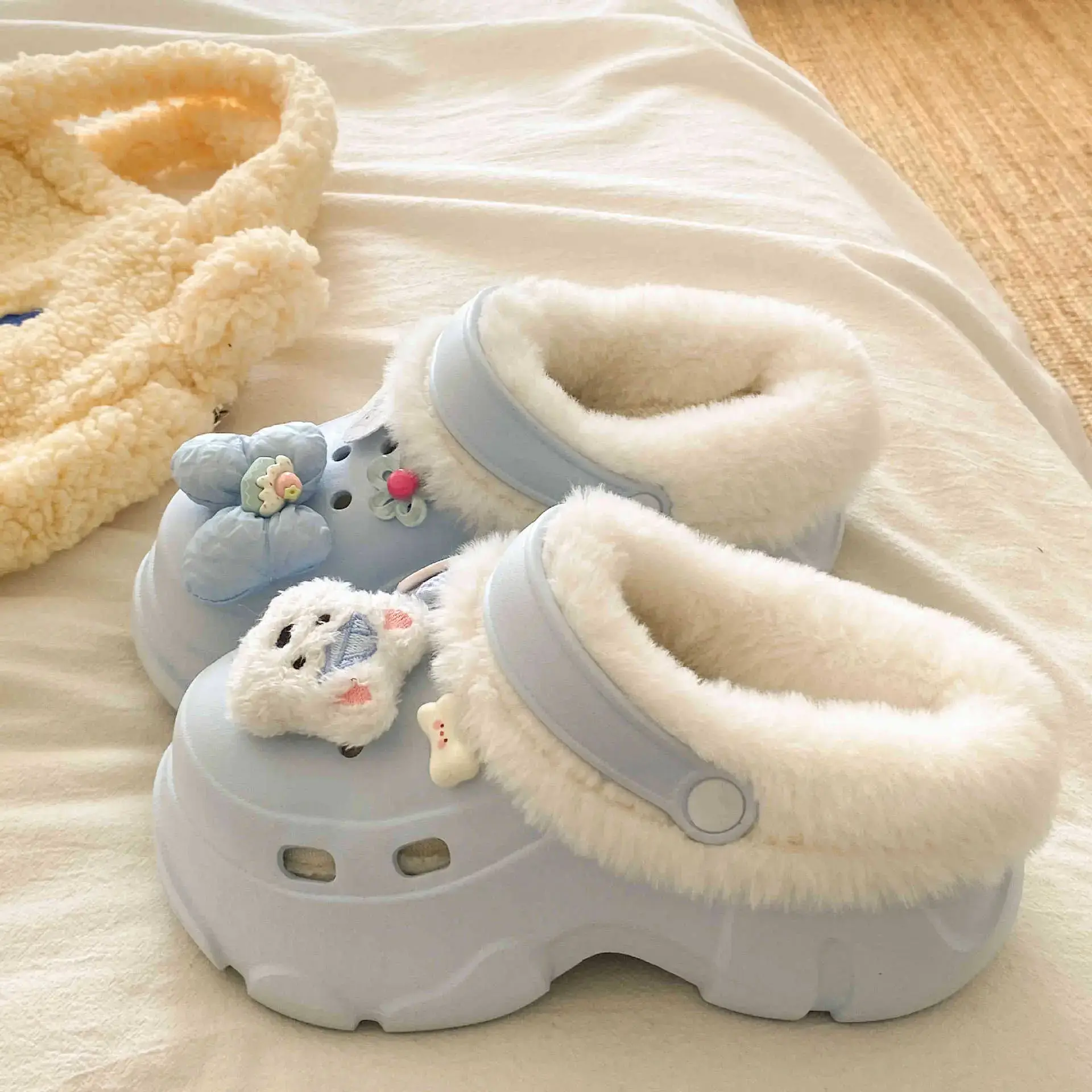 Winter Detachable Clog Shoes Light Blue Arch Support