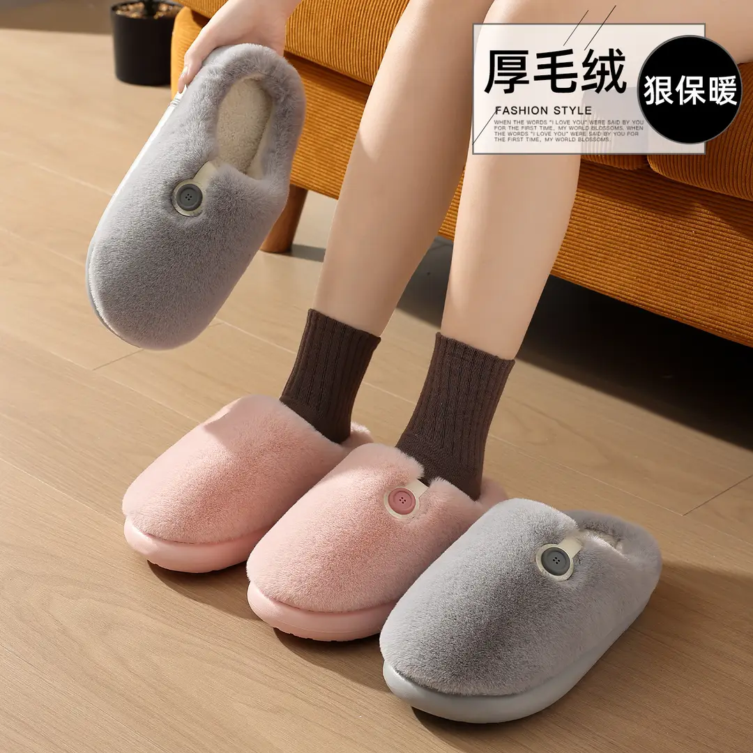 Warm Plush Cotton Slippers for Men and Women, Autumn and Winter Home Use, Non-Slip Soft Sole, Closed-Toe, Half-Cotton Slippers, Wholesale - Image 5
