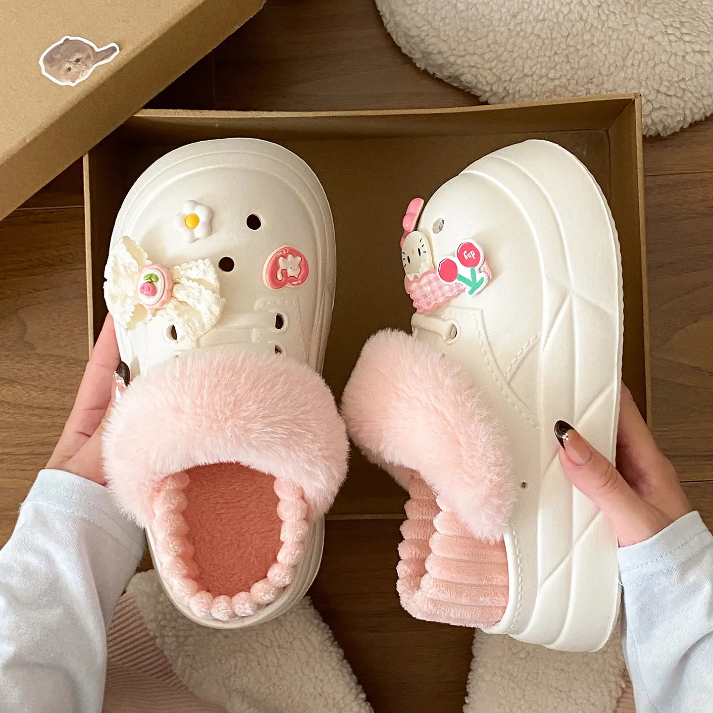Warm Heart Cat Toe Cap Slippers for Girls Winter - Image 5