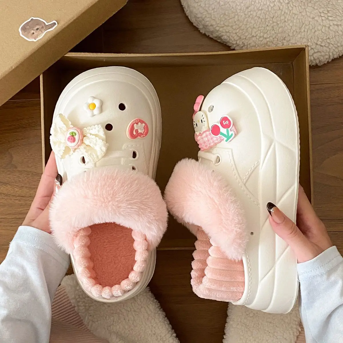Warm Heart Cat Toe Cap Slippers for Girls Winter — feature 28