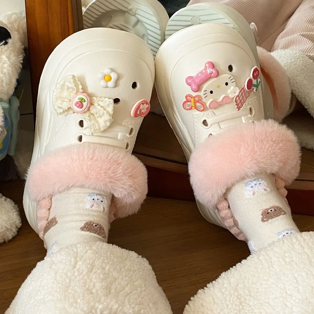 Warm Heart Cat Toe Cap Slippers for Girls Winter — feature 31