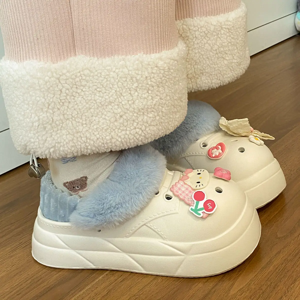 Warm Heart Cat Toe Cap Slippers for Girls Winter — feature 33