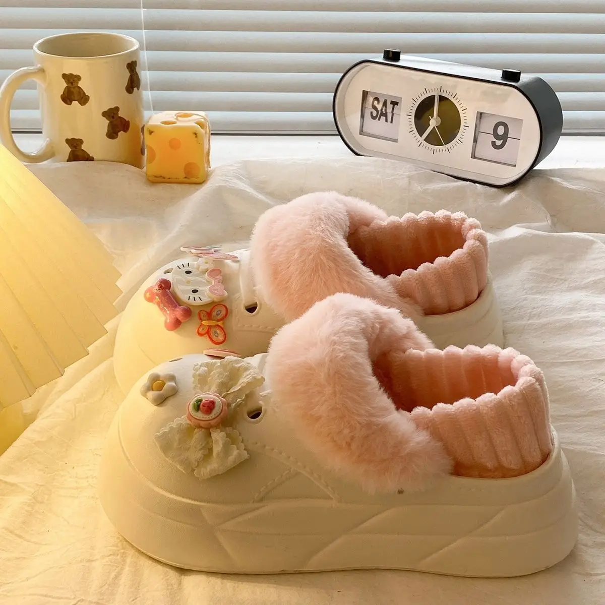 Warm Heart Cat Toe Cap Slippers for Girls Winter — feature 34