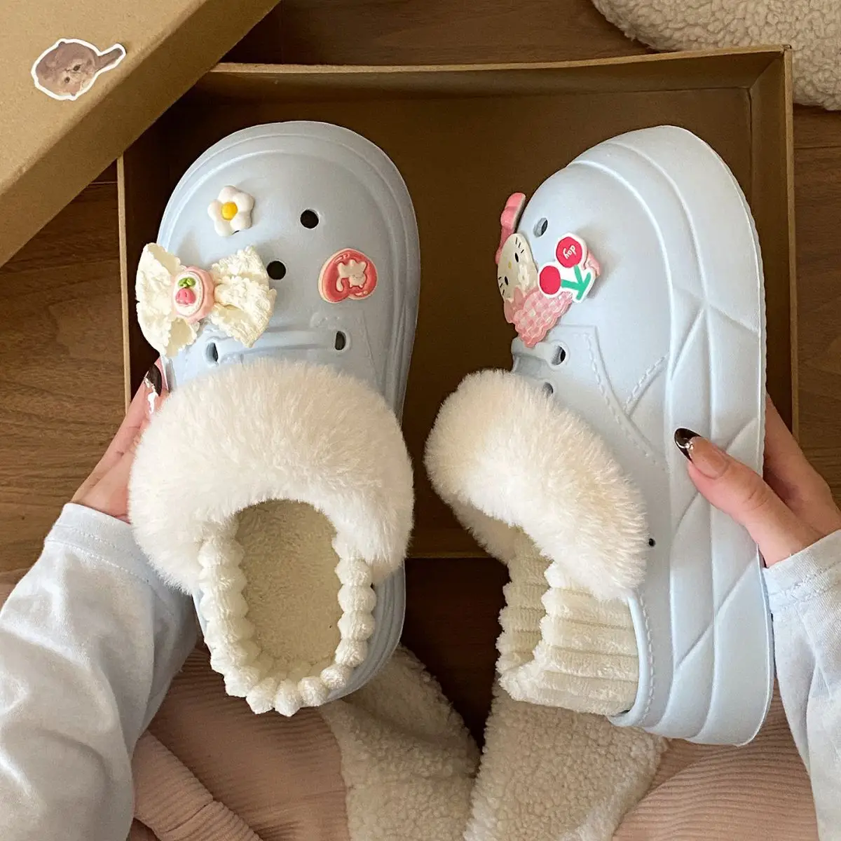 Warm Heart Cat Toe Cap Slippers for Girls Winter — feature 41