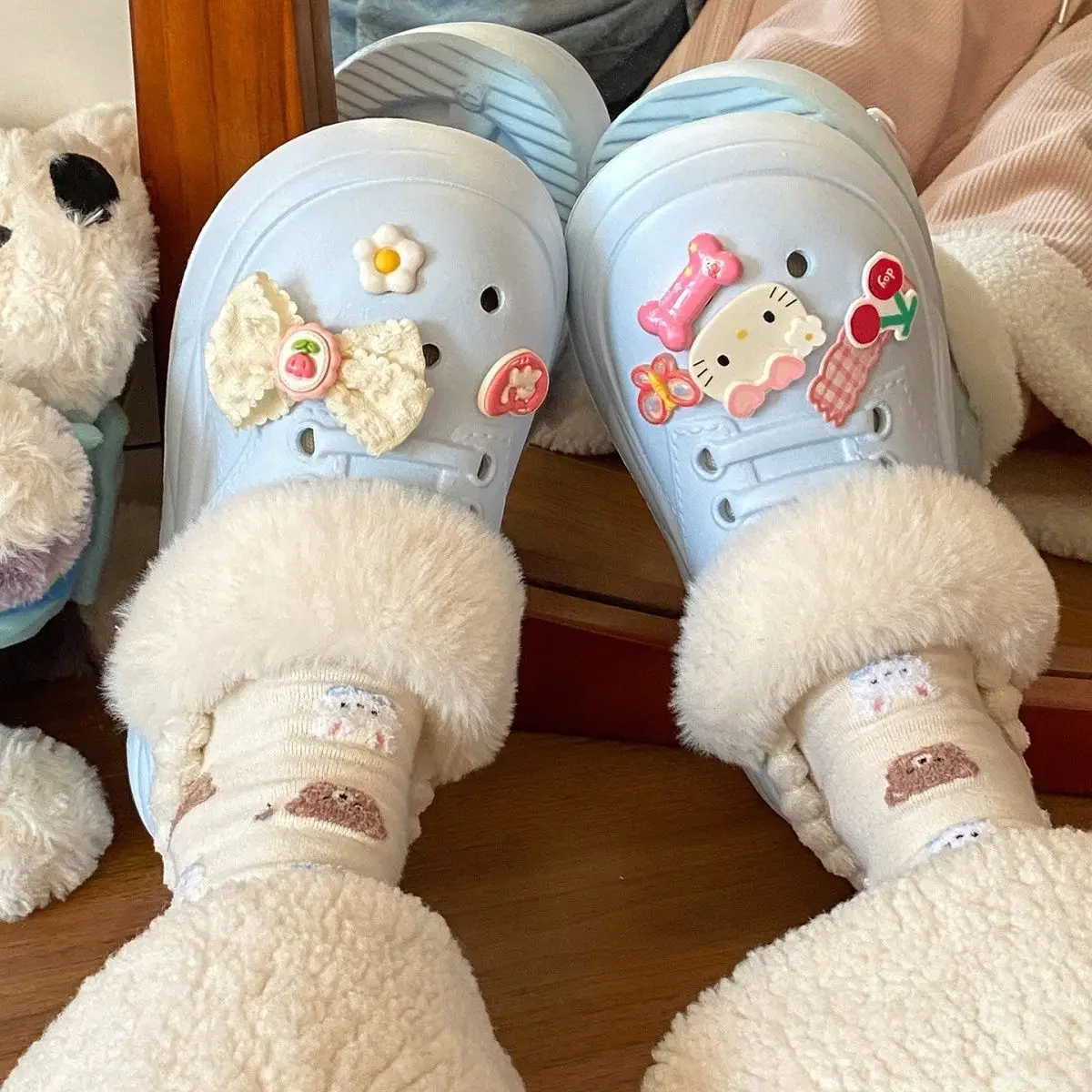 Warm Heart Cat Toe Cap Slippers for Girls Winter — feature 42