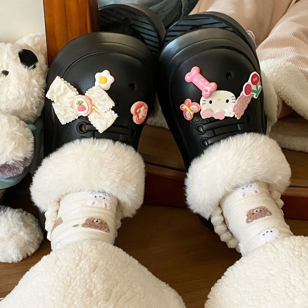 Warm Heart Cat Toe Cap Slippers for Girls Winter — feature 44