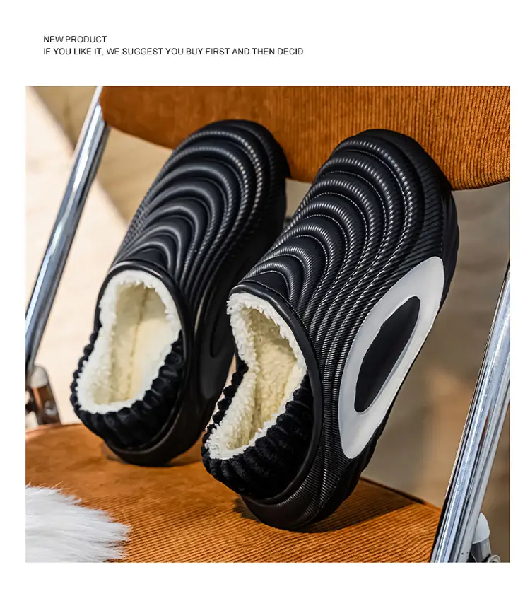 Men's Winter New Eva Slippers with Thick Sole, Warm and Fleece-Lined, Soft Sole for Home and Outdoor Use, Non-Slip Cotton Shoes — feature 16