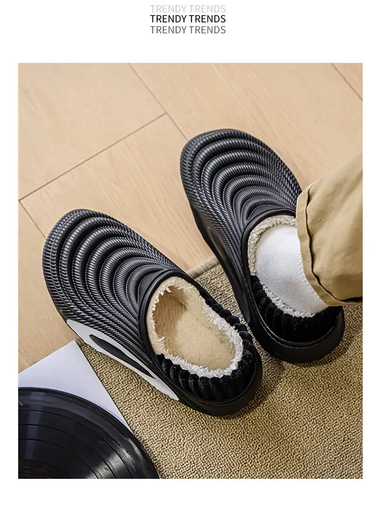 Men's Winter New Eva Slippers with Thick Sole, Warm and Fleece-Lined, Soft Sole for Home and Outdoor Use, Non-Slip Cotton Shoes — feature 17