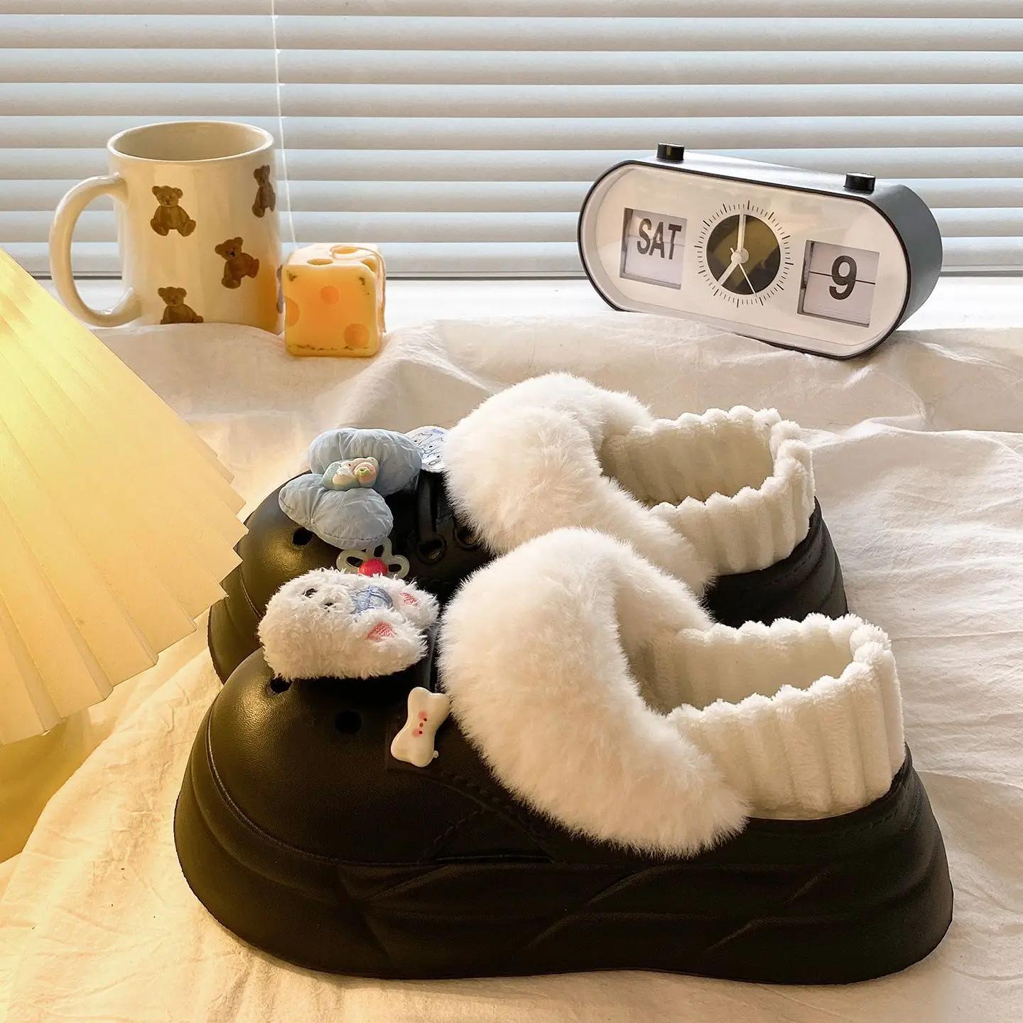 Women's Winter Fleece Lined One-Leg Slippers with Cute Accessories - Image 8
