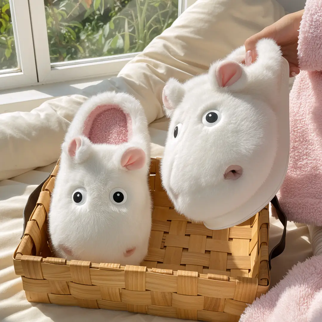 Qidan Shoe Factory Cute Cotton Slippers for Women Autumn and Winter Indoor Home Thick-Soled Non-Slip Plus Velvet Warm Furry Slippers for Women - Image 3
