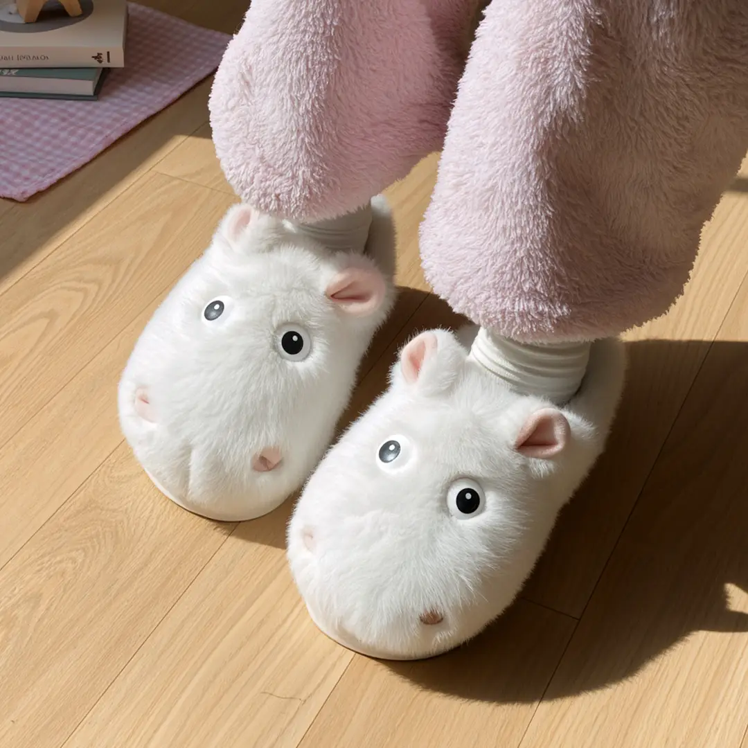 Qidan Shoe Factory Cute Cotton Slippers for Women Autumn and Winter Indoor Home Thick-Soled Non-Slip Plus Velvet Warm Furry Slippers for Women - Image 4