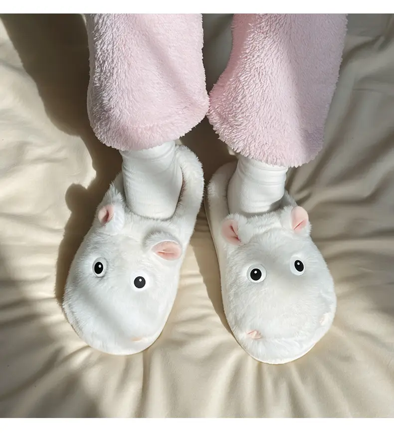 Qidan Shoe Factory Cute Cotton Slippers for Women Autumn and Winter Indoor Home Thick-Soled Non-Slip Plus Velvet Warm Furry Slippers for Women — feature 7