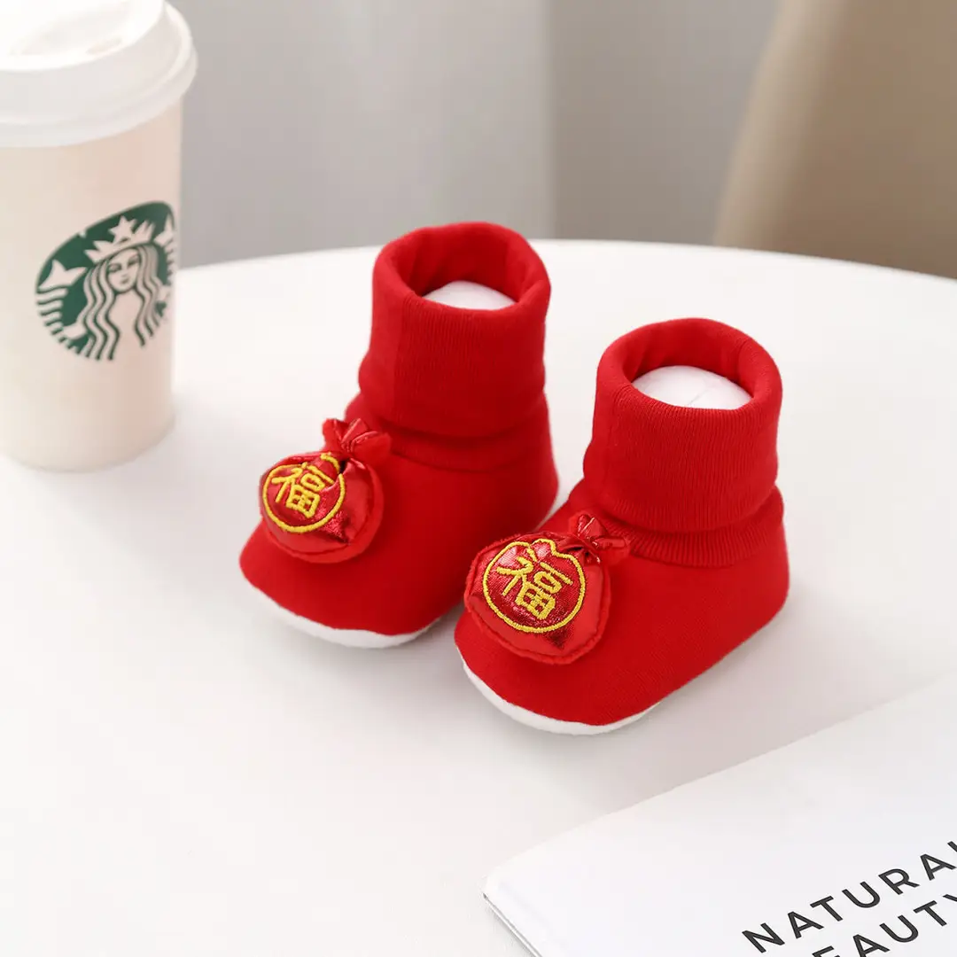 Autumn and Winter Chinese Red Baby Toddler Shoes Soft-Soled Tiger Head Shoes Baby Non-Slip and Anti-Falling Warm Newborn Shoes and Socks — feature 10
