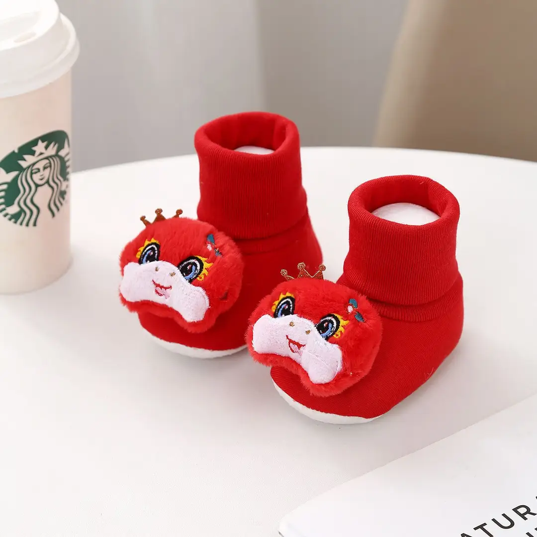 Autumn and Winter Chinese Red Baby Toddler Shoes Soft-Soled Tiger Head Shoes Baby Non-Slip and Anti-Falling Warm Newborn Shoes and Socks - Image 2