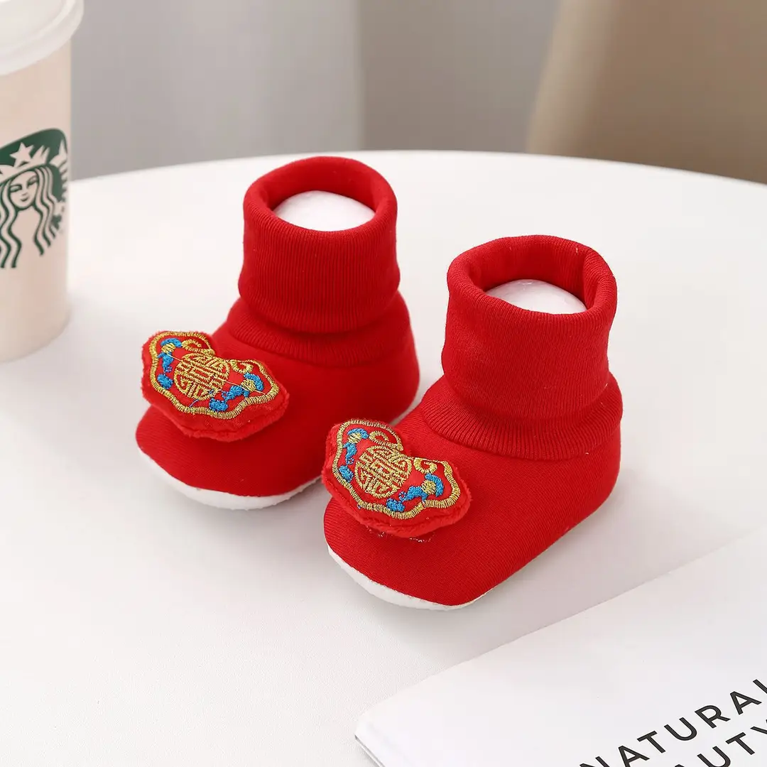 Autumn and Winter Chinese Red Baby Toddler Shoes Soft-Soled Tiger Head Shoes Baby Non-Slip and Anti-Falling Warm Newborn Shoes and Socks - Image 5