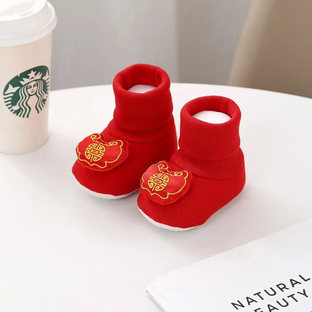 Autumn and Winter Chinese Red Baby Toddler Shoes Soft-Soled Tiger Head Shoes Baby Non-Slip and Anti-Falling Warm Newborn Shoes and Socks - Image 6