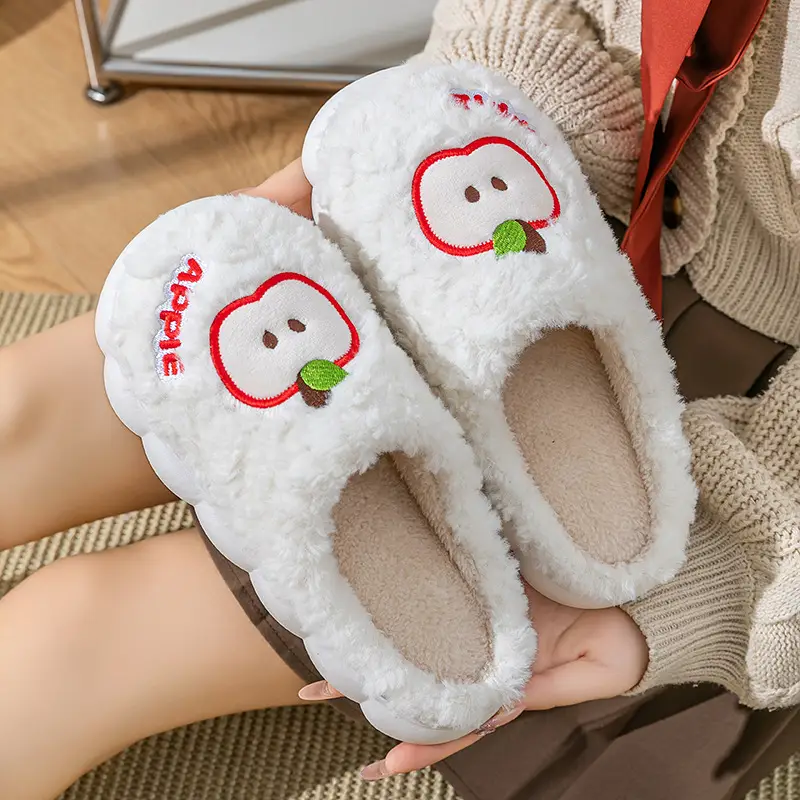 Women's Cartoon Apple Cotton Warm Slippers Winter - Image 7