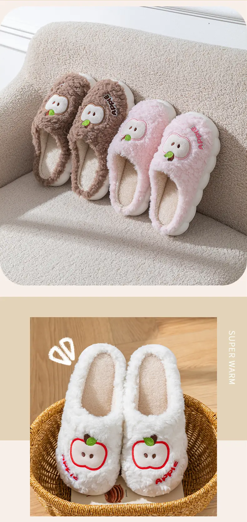 Women's Cartoon Apple Cotton Warm Slippers Winter — feature 14