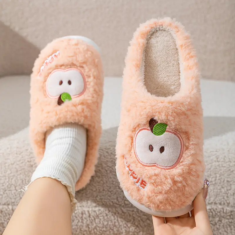 Women's Cartoon Apple Cotton Warm Slippers Winter - Image 3