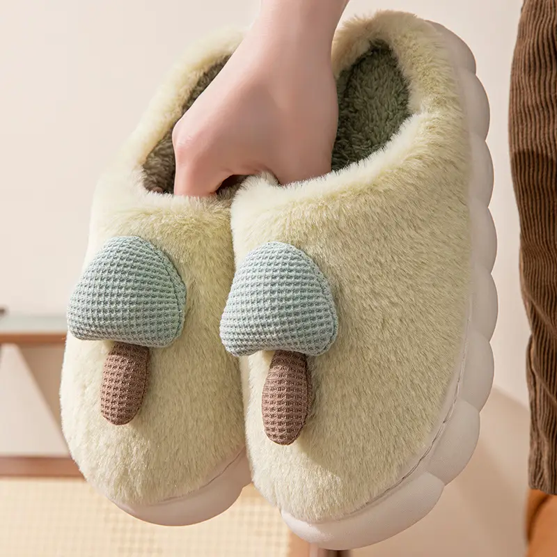 Cute Mushroom Cotton Slippers for Women in Autumn and Winter, Warm and Non-Slip, Couple Home Cotton Slippers, Thick-Soled Furry Slippers for Men in Winter - Image 2