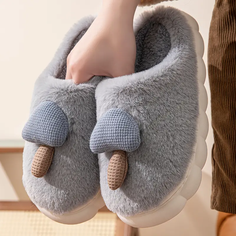 Cute Mushroom Cotton Slippers for Women in Autumn and Winter, Warm and Non-Slip, Couple Home Cotton Slippers, Thick-Soled Furry Slippers for Men in Winter - Image 5
