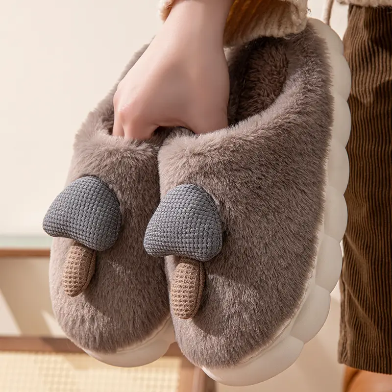 Cute Mushroom Cotton Slippers for Women in Autumn and Winter, Warm and Non-Slip, Couple Home Cotton Slippers, Thick-Soled Furry Slippers for Men in Winter - Image 6