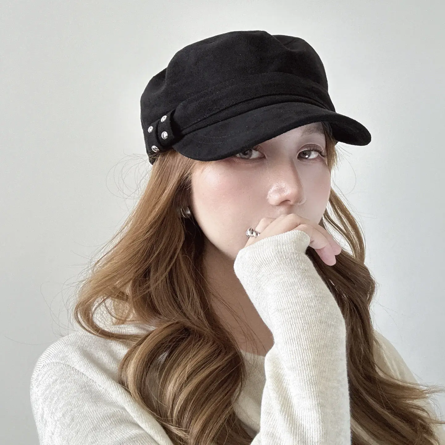 Korean Style Suede Black Duckbill Cap for Women Large Head Circumference - Image 4