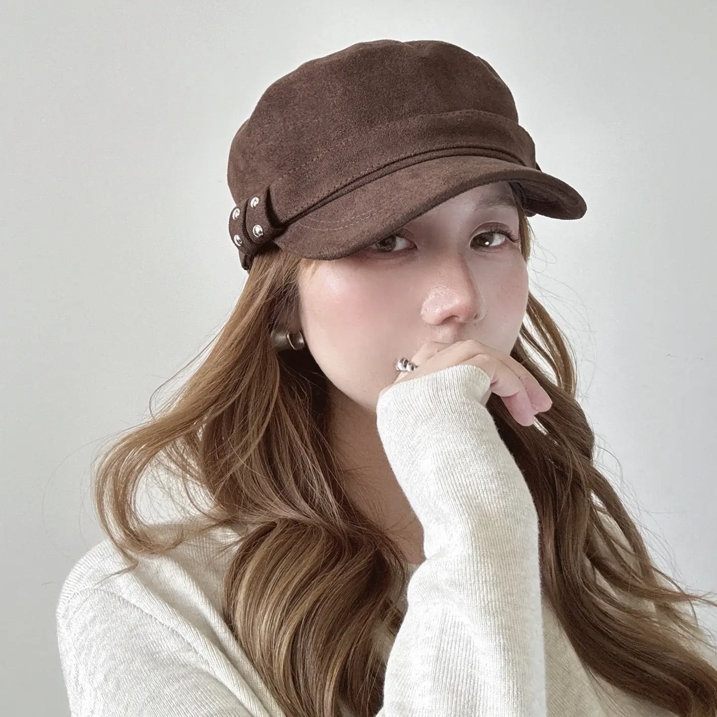 Korean Style Suede Black Duckbill Cap for Women Large Head Circumference - Image 5