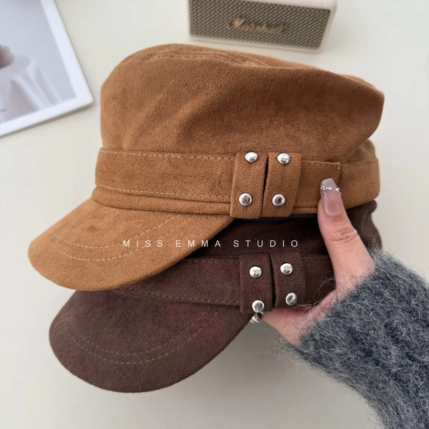 Korean Style Suede Black Duckbill Cap for Women Large Head Circumference — feature 10
