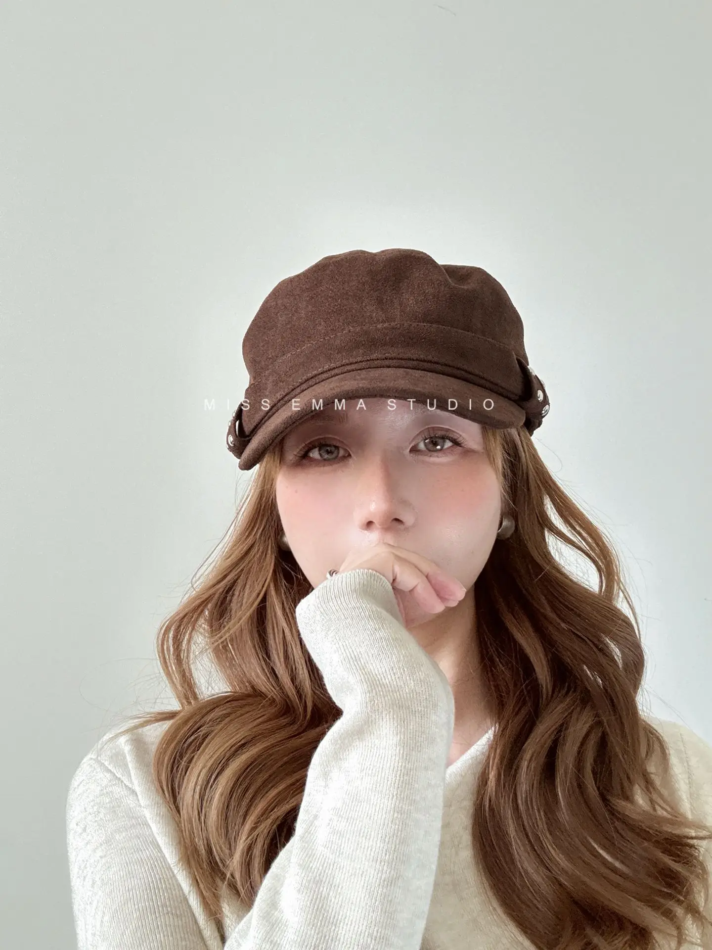 Korean Style Suede Black Duckbill Cap for Women Large Head Circumference — feature 4