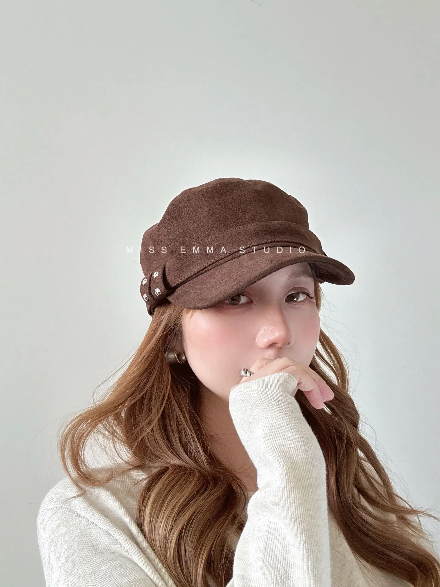 Korean Style Suede Black Duckbill Cap for Women Large Head Circumference — feature 5