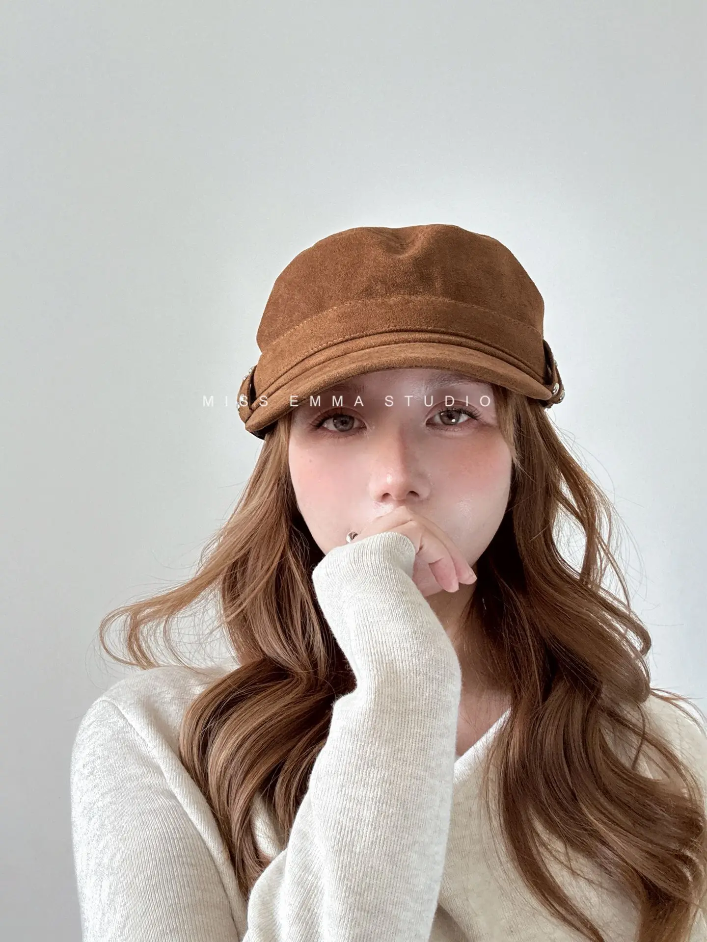 Korean Style Suede Black Duckbill Cap for Women Large Head Circumference — feature 6