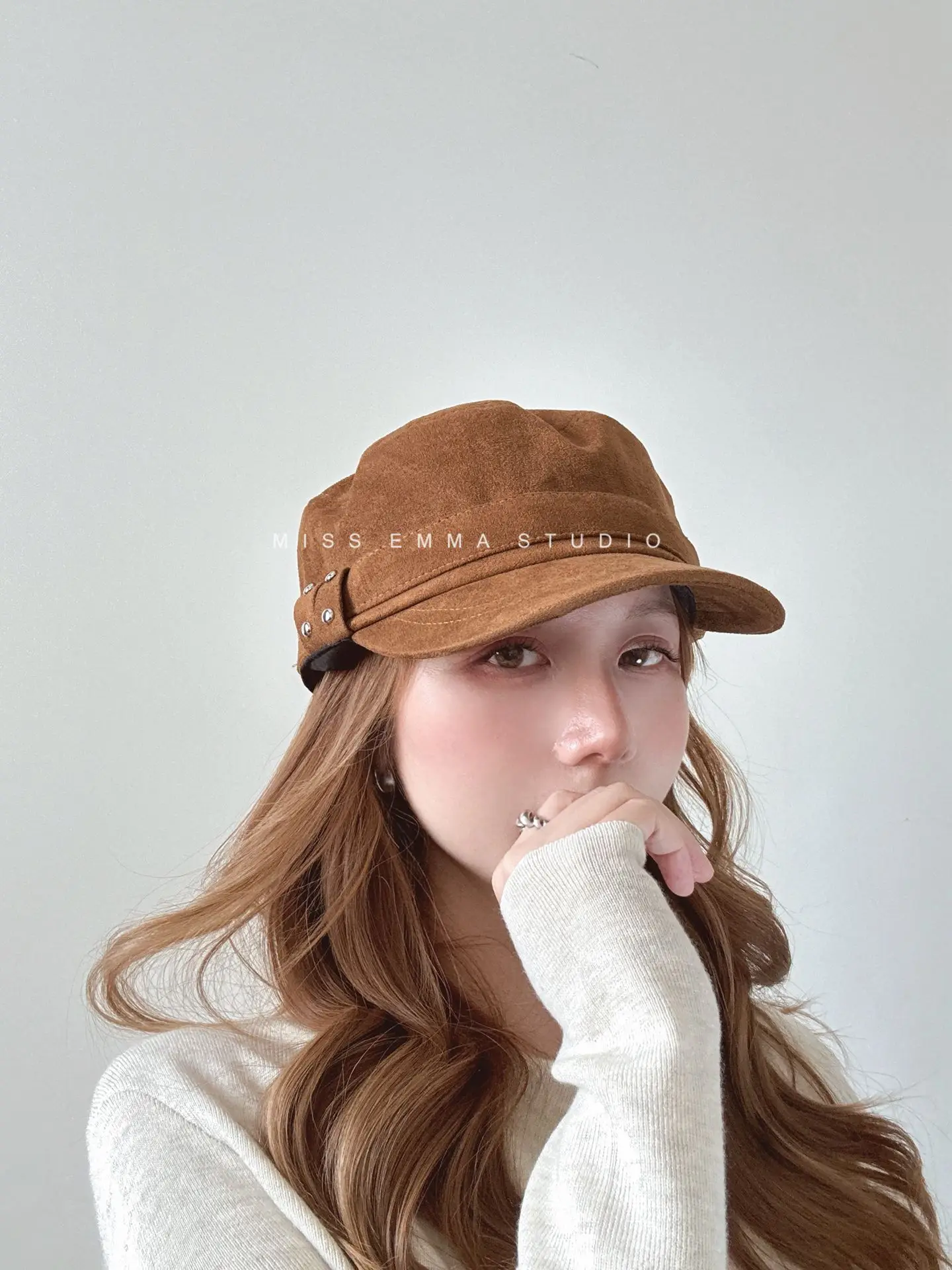 Korean Style Suede Black Duckbill Cap for Women Large Head Circumference — feature 7
