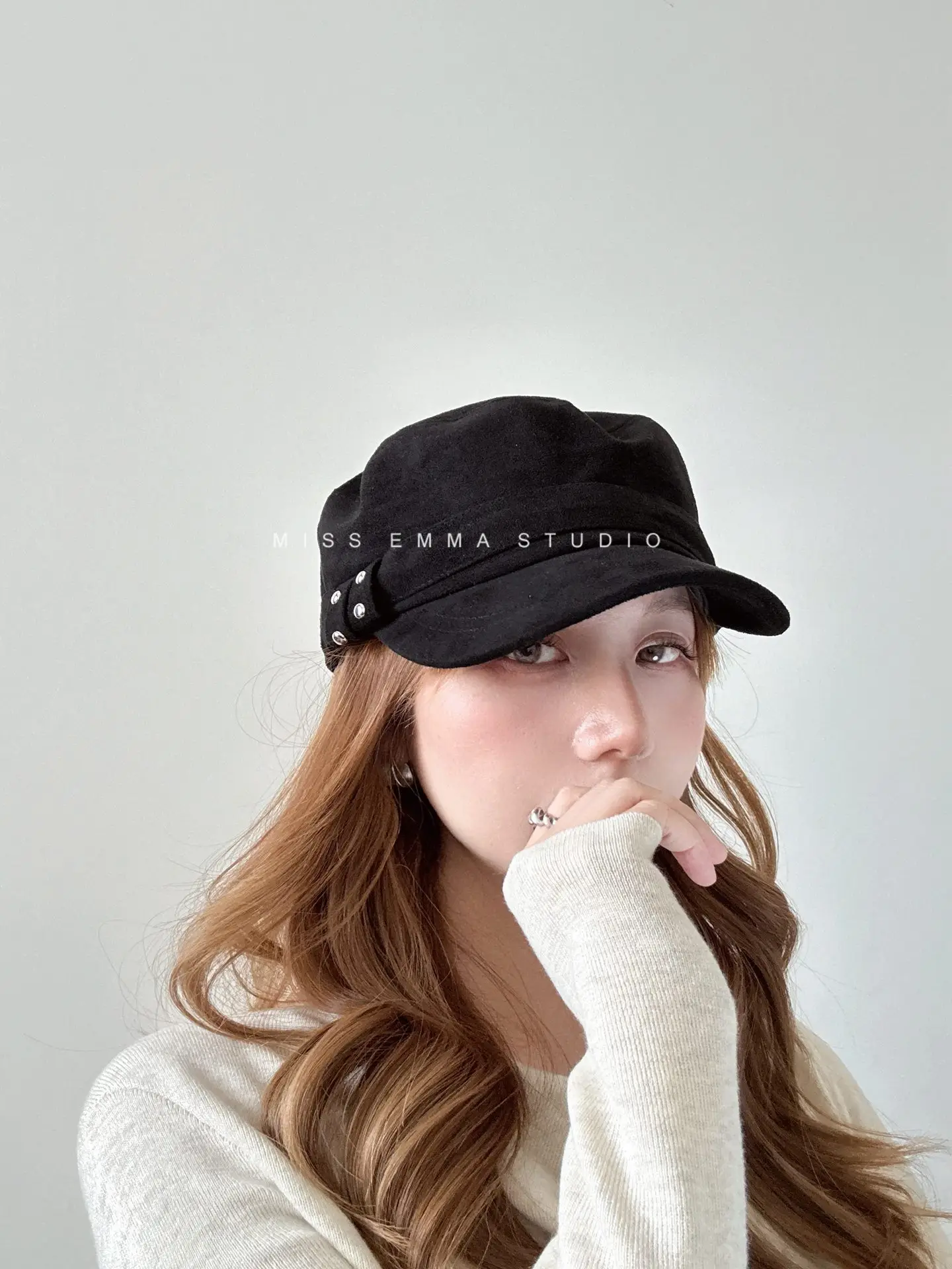 Korean Style Suede Black Duckbill Cap for Women Large Head Circumference — feature 8