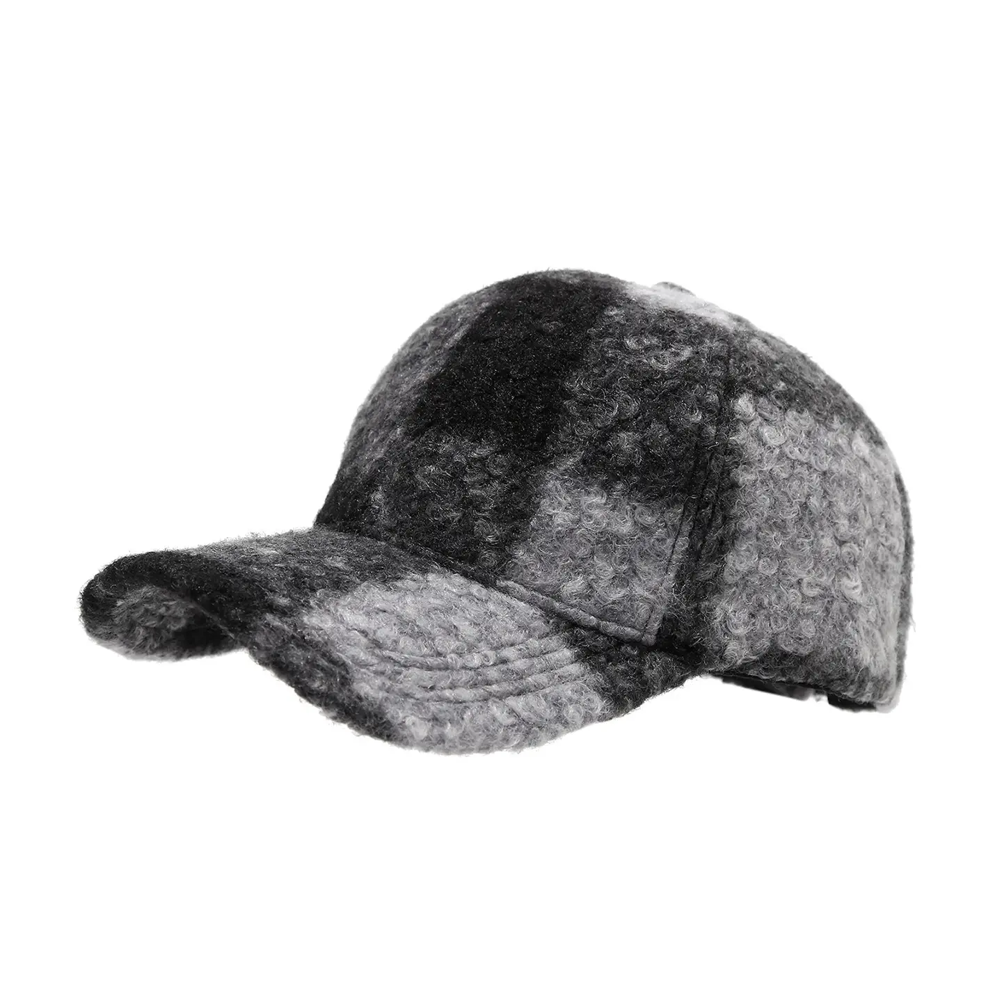 2025 Winter Plaid Fleece Baseball Cap with Cartoon Embroidery
