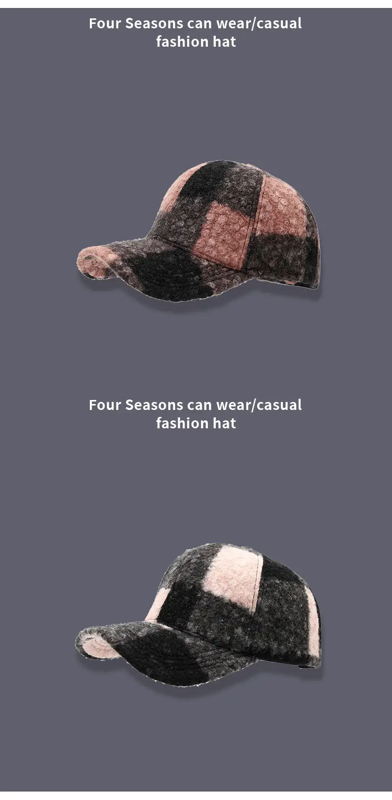 2025 Winter Plaid Fleece Baseball Cap with Cartoon Embroidery — feature 10