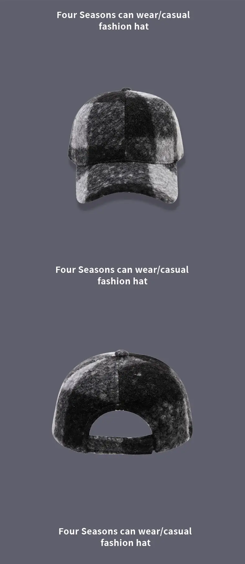 2025 Winter Plaid Fleece Baseball Cap with Cartoon Embroidery — feature 11