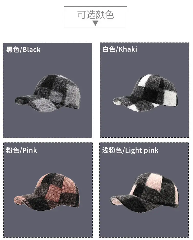 2025 Winter Plaid Fleece Baseball Cap with Cartoon Embroidery — feature 8