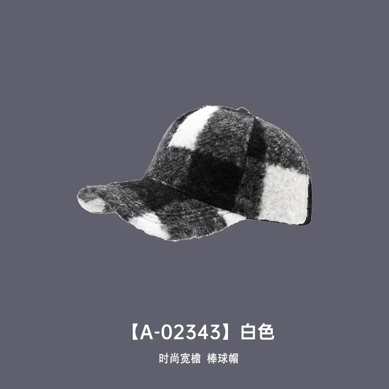 2025 Winter Plaid Fleece Baseball Cap with Cartoon Embroidery