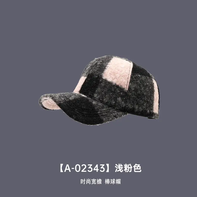 2025 Winter Plaid Fleece Baseball Cap with Cartoon Embroidery