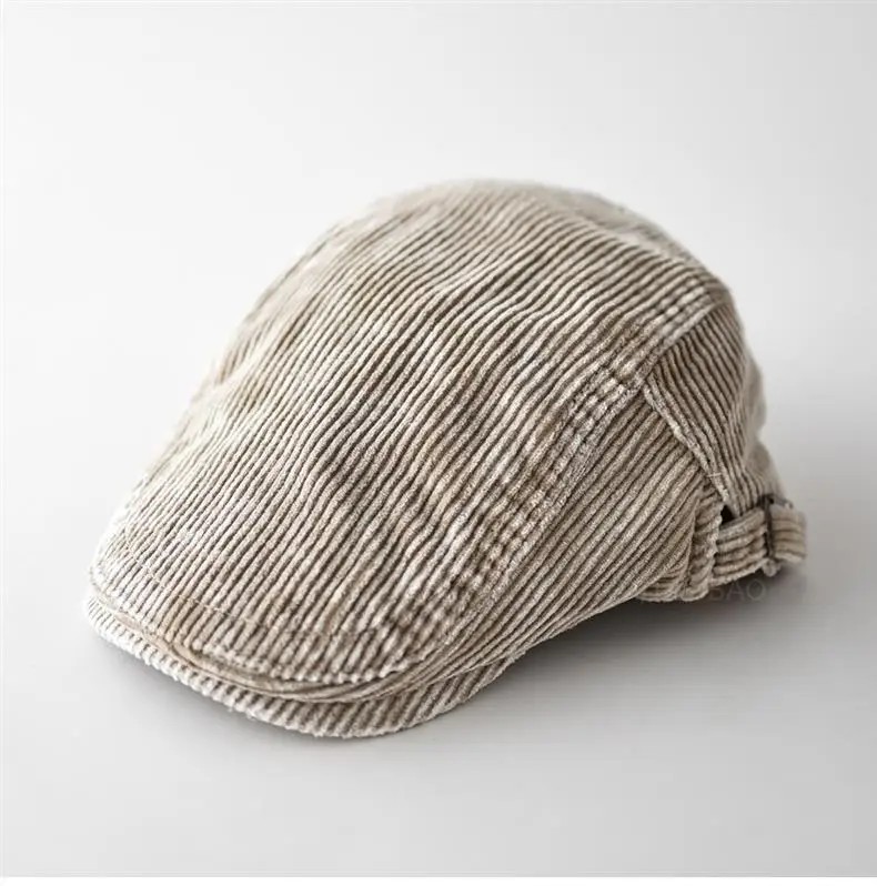 Men's Corduroy Sunshade Cap Brown Striped — feature 2