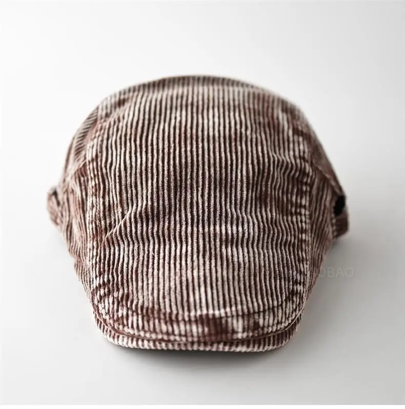 Men's Corduroy Sunshade Cap Brown Striped — feature 7