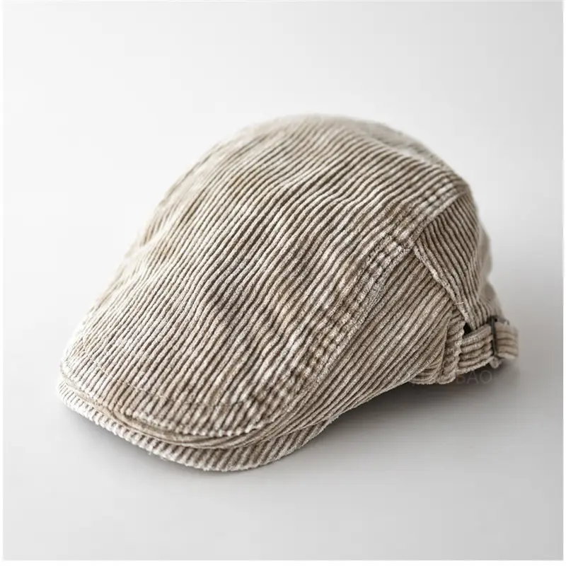 Men's Corduroy Sunshade Cap Brown Striped - Image 2
